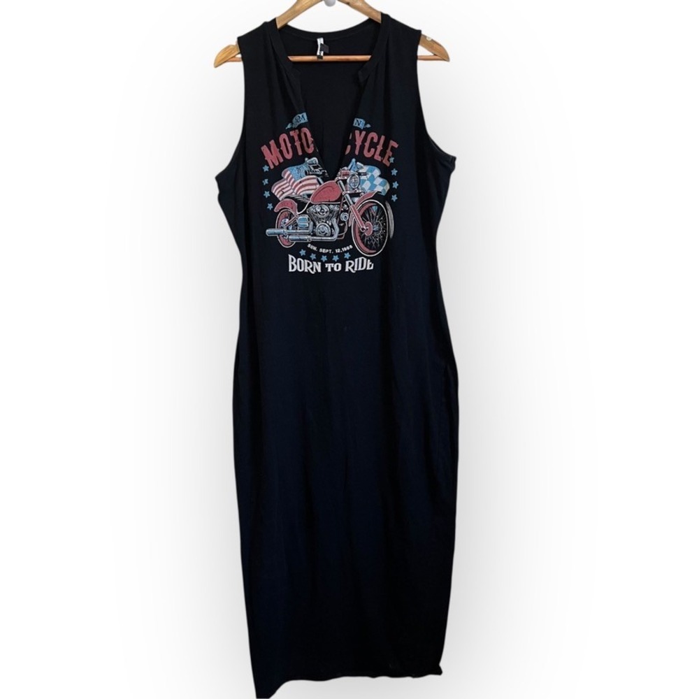 Fashion Nova‎ Born To Ride Motorcycle Graphic Maxi Dress Biker Grunge Rock Style
